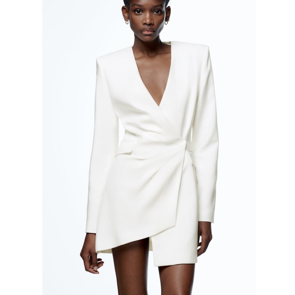 Zara Ecru Draped Blazer Dress - Picture 13 of 16